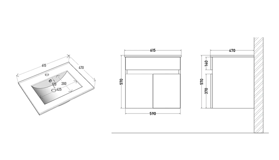 Mueble Vanitorio a Muro Roble Bardolino 61.5x57x47 cm