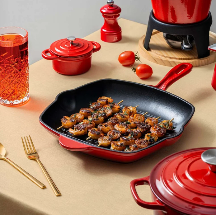 Sartén Grill Fierro Esmaltado Rojo 28x28cm