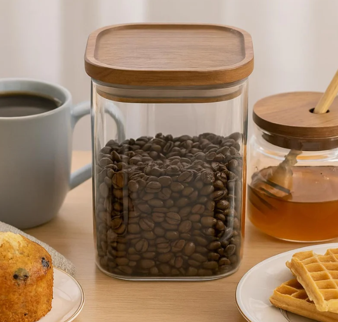 Canister de Borosilicato con Tapa de Madera 10x15cm