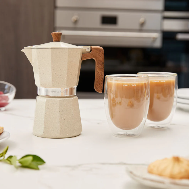 Kit Cafetera Italiana 9 tazas + Set 2 Tazas Latte